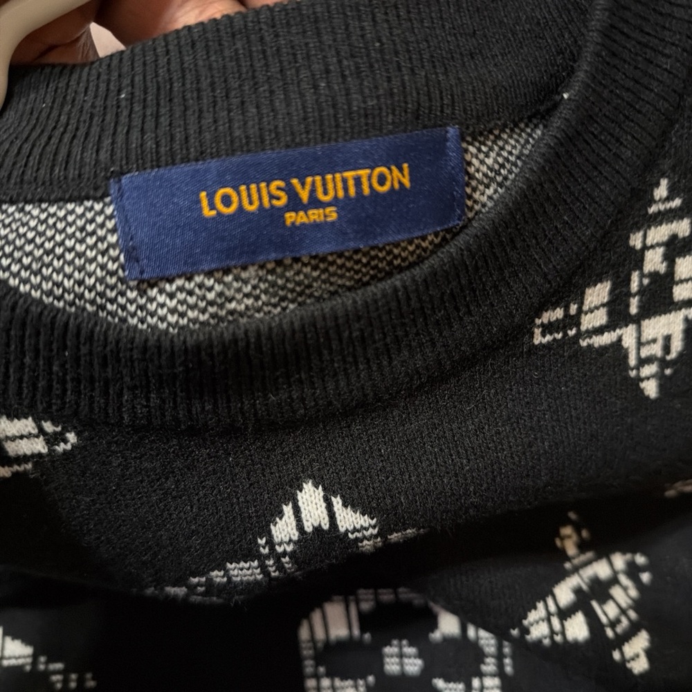 Louis Vuitton Black Crewneck Sweater with White Monogram Pattern - Picture 4 of 5